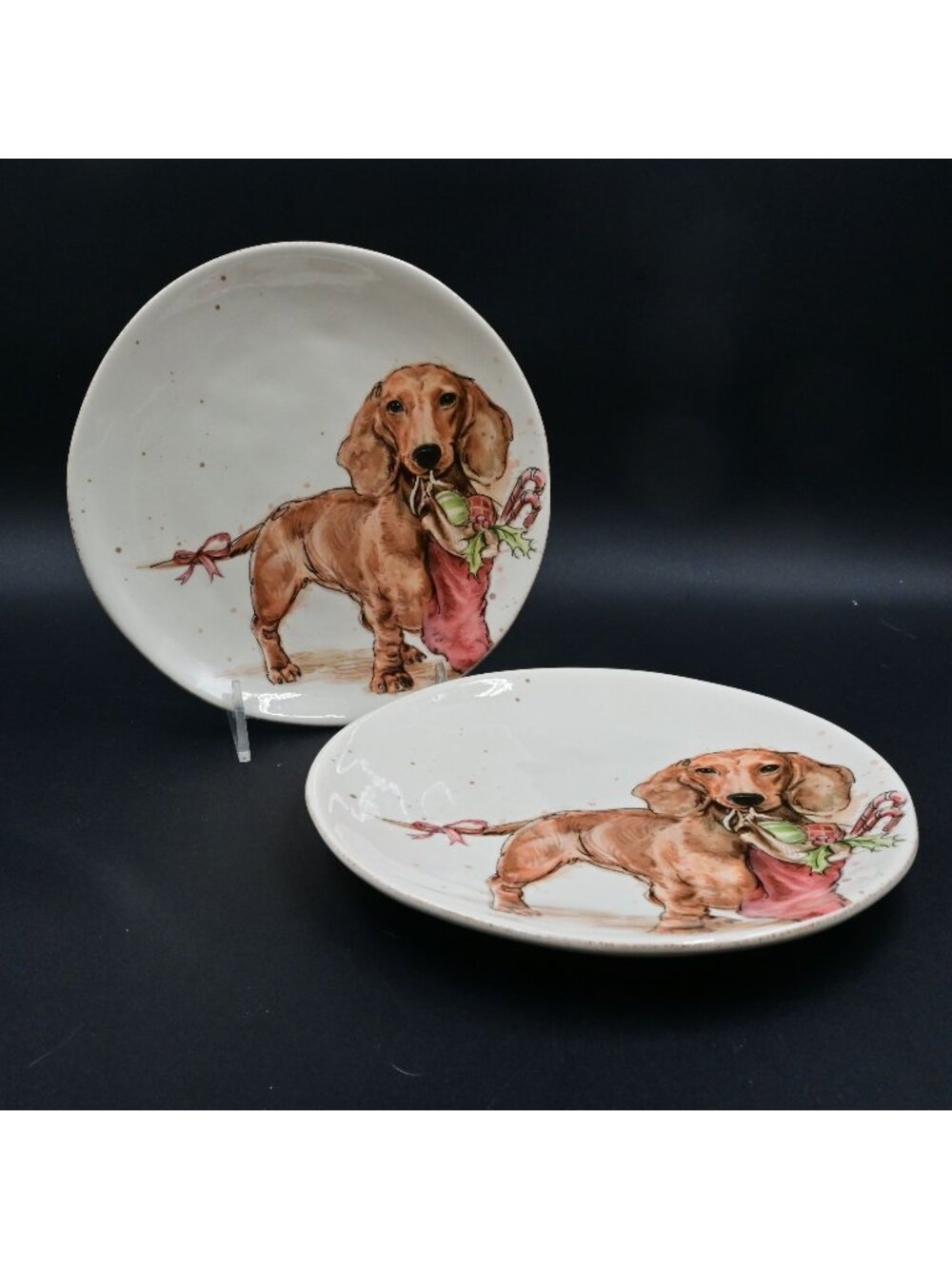 Southern Living Christmas Plates Frankie Lot of 2 Dachshund Dog Southern Tails